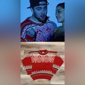 VTG Dale of Norway Medium 100% Wool Nordic Fair Isle Red Sweater ASO Mac Miller